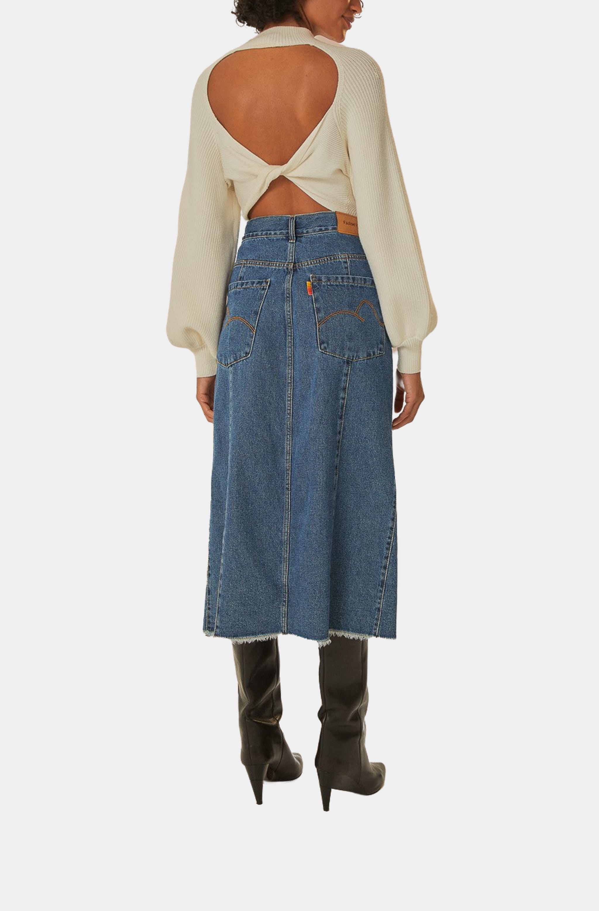 Midi Denim Skirt Low Waist