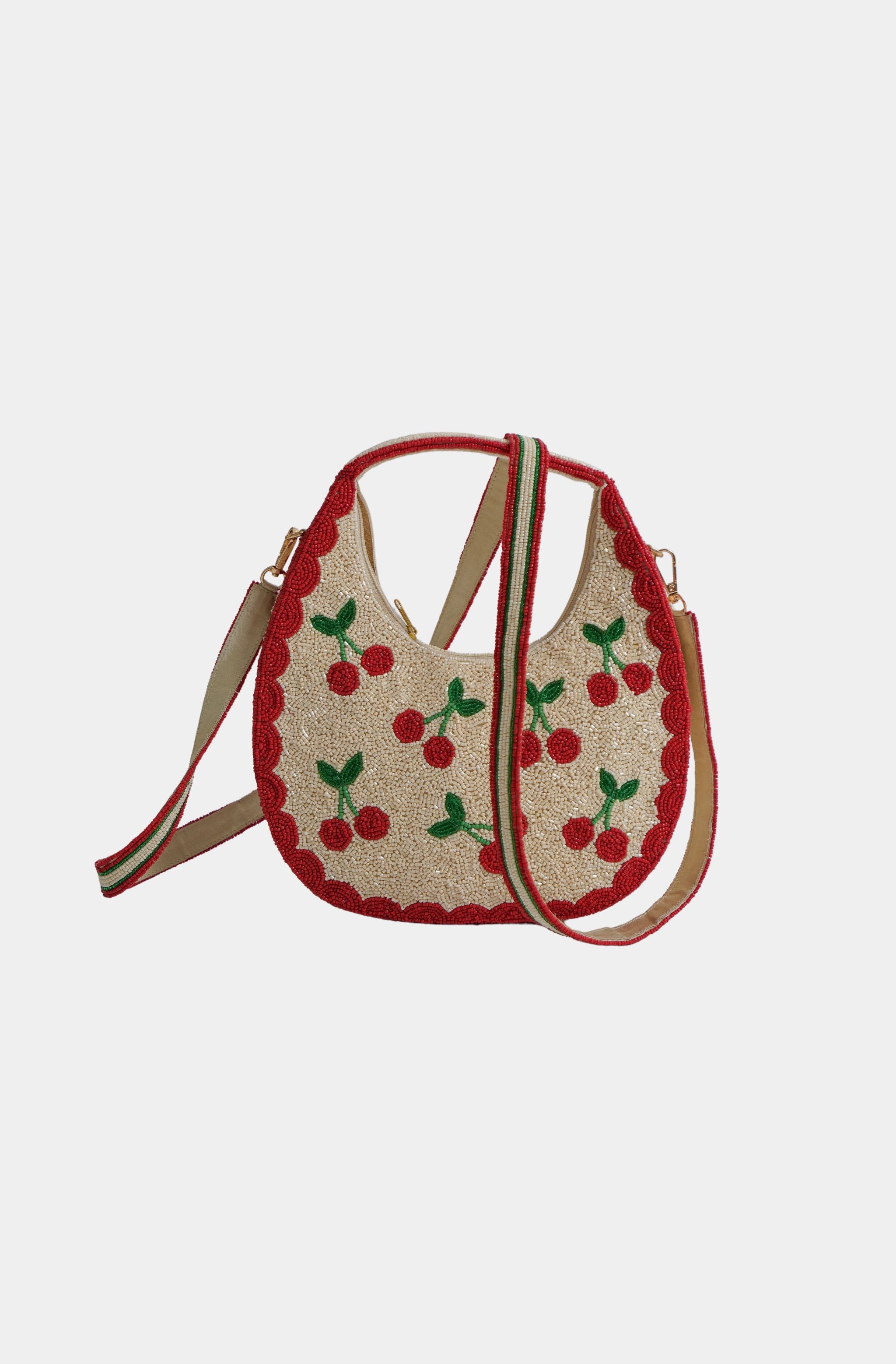 U Shape Cherry Beaded Bag