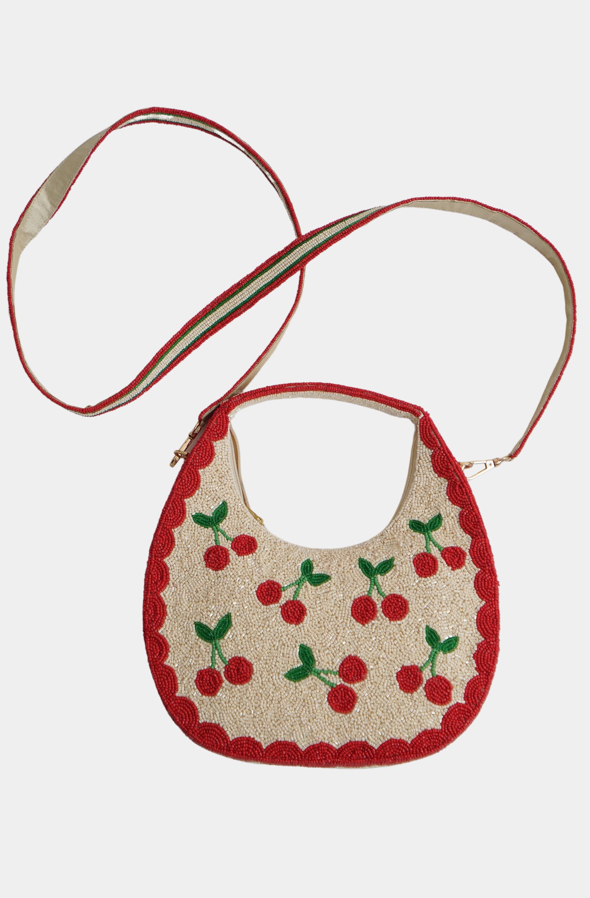 U Shape Cherry Beaded Bag
