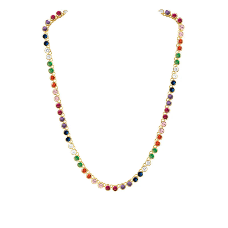 Rainbow Bezel Tennis Necklace