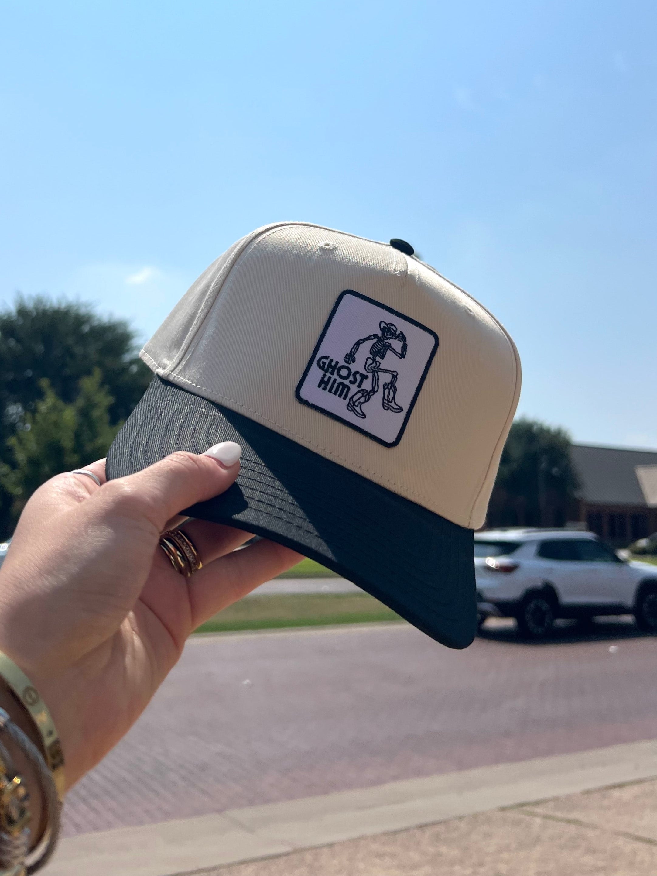 Ghost Him- Black Vintage Trucker Hat
