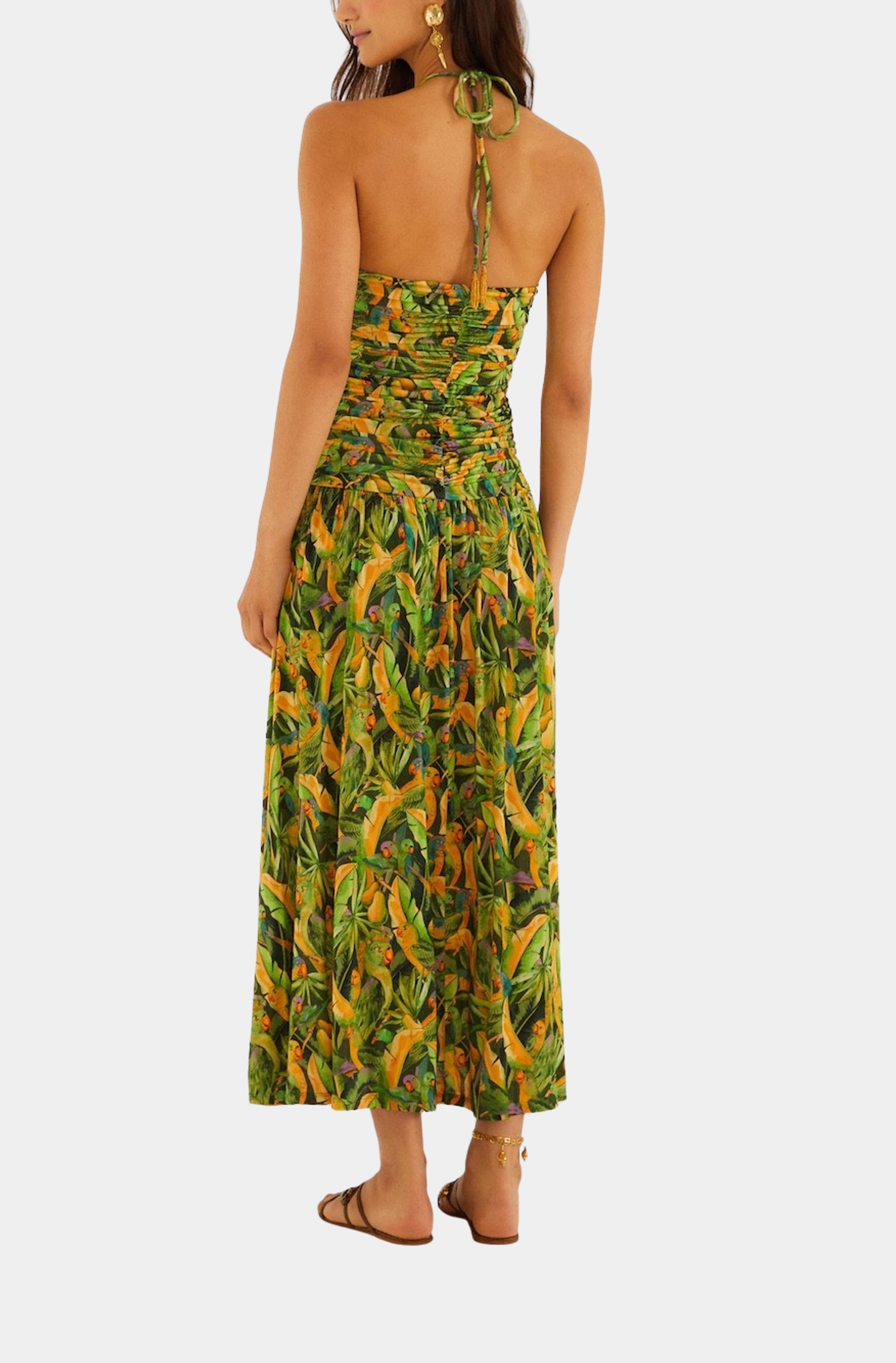 Parrots Forest Green Sleeveless Maxi Dress