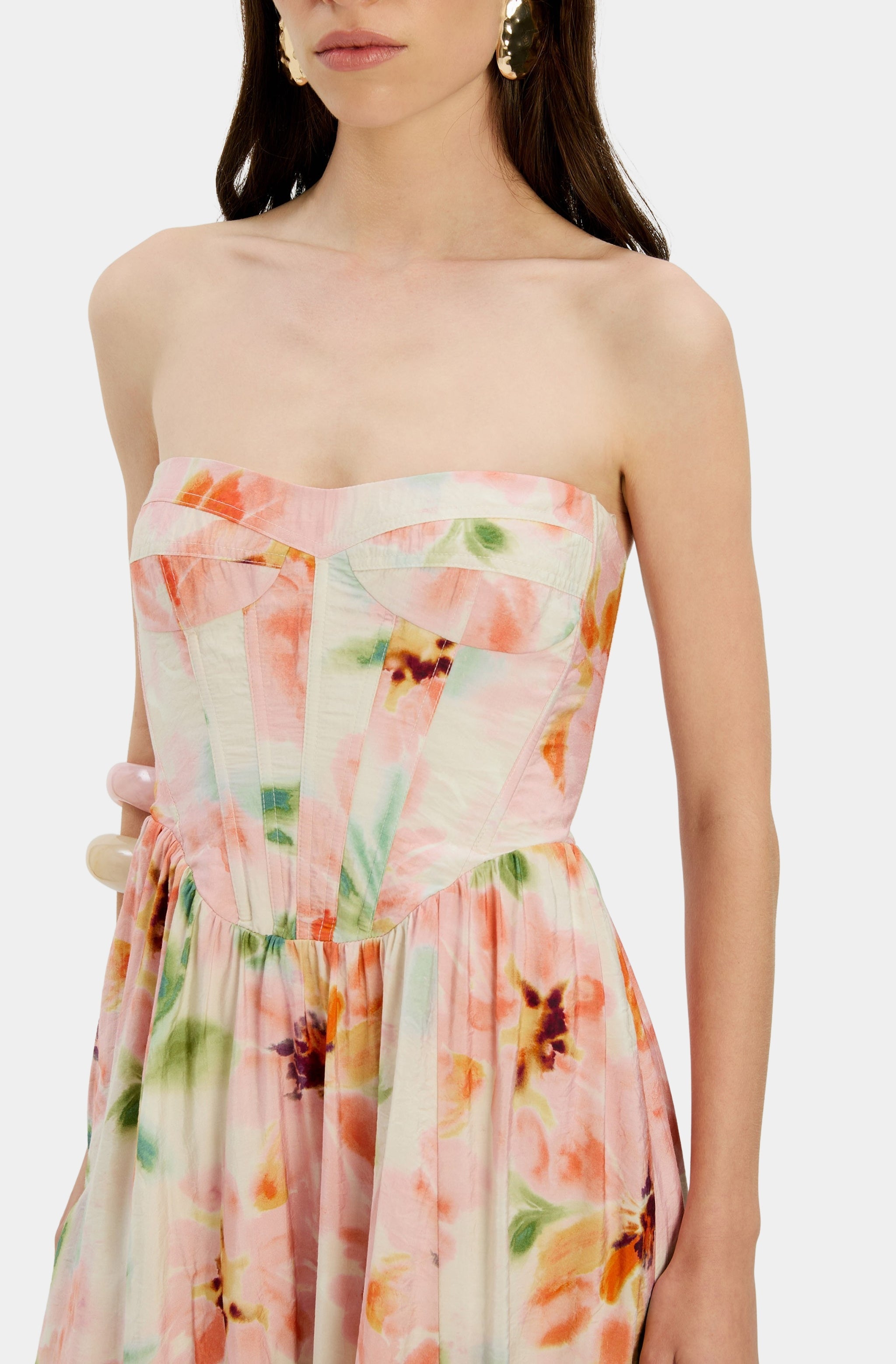 lola corset midi dress Bardot Lola Strapless Corset A-Line Midi Dress