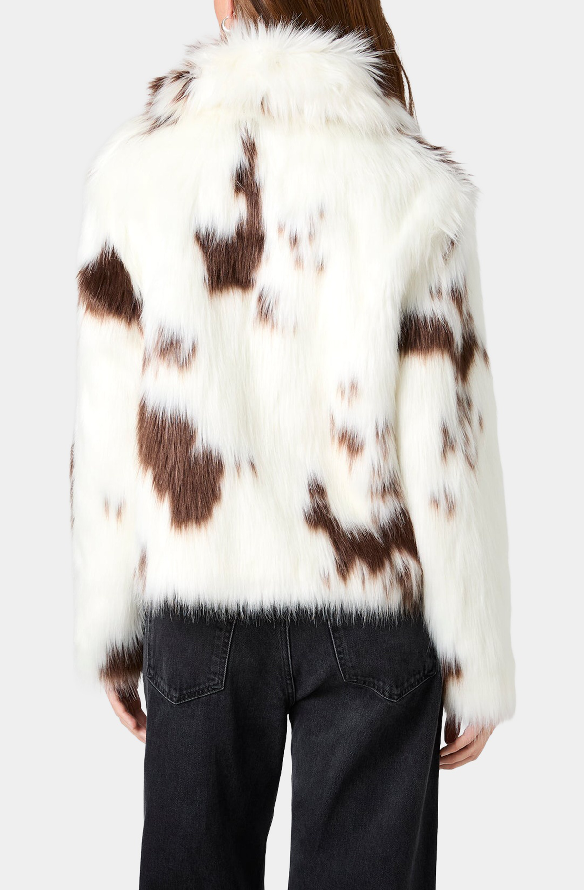 Animal Spotted Fur Wide Collar Jacket in Fur Multi – back view