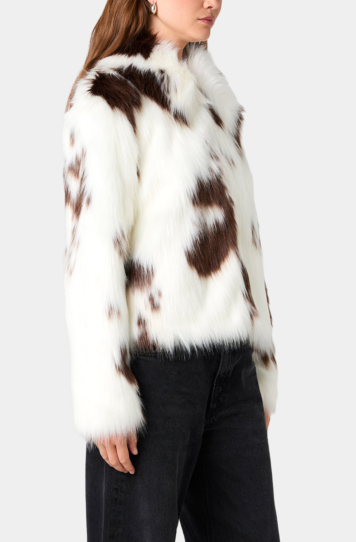 Animal Spotted Fur Wide Collar Jacket in Fur Multi – side view