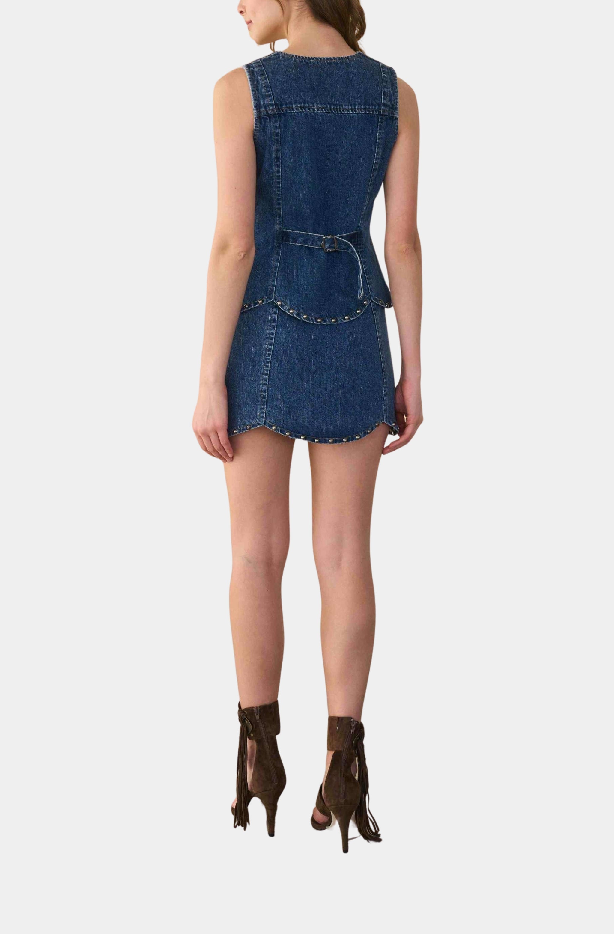 Scalloped Detail Sleeveless Detail Denim Top